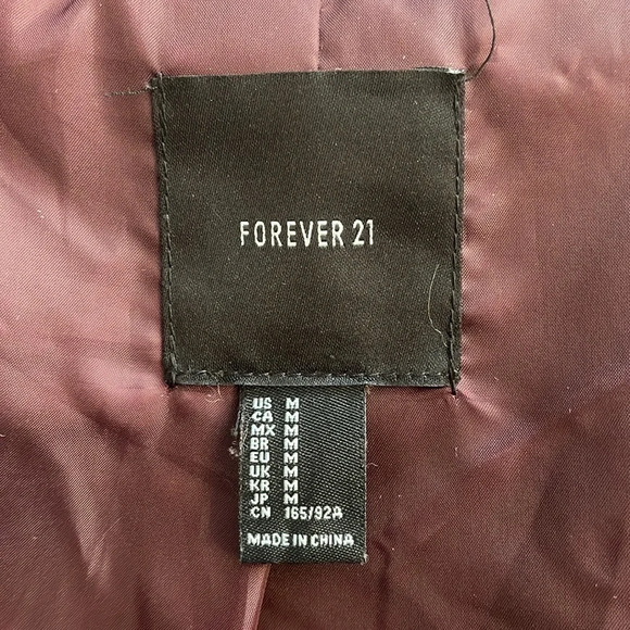 FOREVER  21 Faux Fur Coat Merlot Mandarin Collar Lined Pockets, Size M - Picture 9 of 10